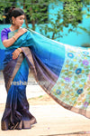 Tussar Shibori Kalamkari Silk Saree in  Purple Blue Colour - Handwoven