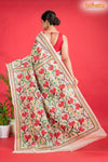 Tussar Kantha Stitch With Red White Hand Paint Big Flower Motif