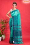 Pondicherry Khadi Cotton, Handloom Saree with Traditional Design in Sky Blue Green