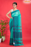 Pondicherry Khadi Cotton, Handloom Saree with Traditional Design in Sky Blue Green