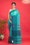 Pondicherry Khadi Cotton, Handloom Saree with Traditional Design in Sky Blue Green