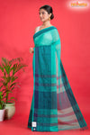 Pondicherry Khadi Cotton, Handloom Saree with Traditional Design in Sky Blue Green