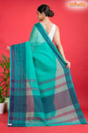 Pondicherry Khadi Cotton, Handloom Saree with Traditional Design in Sky Blue Green