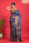 PURE PRINTED TUSSAR SILK BLUE