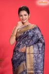 PURE PRINTED TUSSAR SILK BLUE