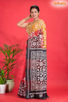 Tussar Kantha Stitch With Red Yellow Hand Paint Big Flower Motif