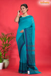 Pondicherry Khadi Cotton, Handloom Saree with Traditional Design in Sky Blue