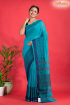 Pondicherry Khadi Cotton, Handloom Saree with Traditional Design in Sky Blue