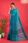 Pondicherry Khadi Cotton, Handloom Saree with Traditional Design in Sky Blue
