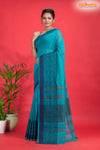 Pondicherry Khadi Cotton, Handloom Saree with Traditional Design in Sky Blue
