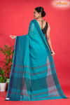 Pondicherry Khadi Cotton, Handloom Saree with Traditional Design in Sky Blue