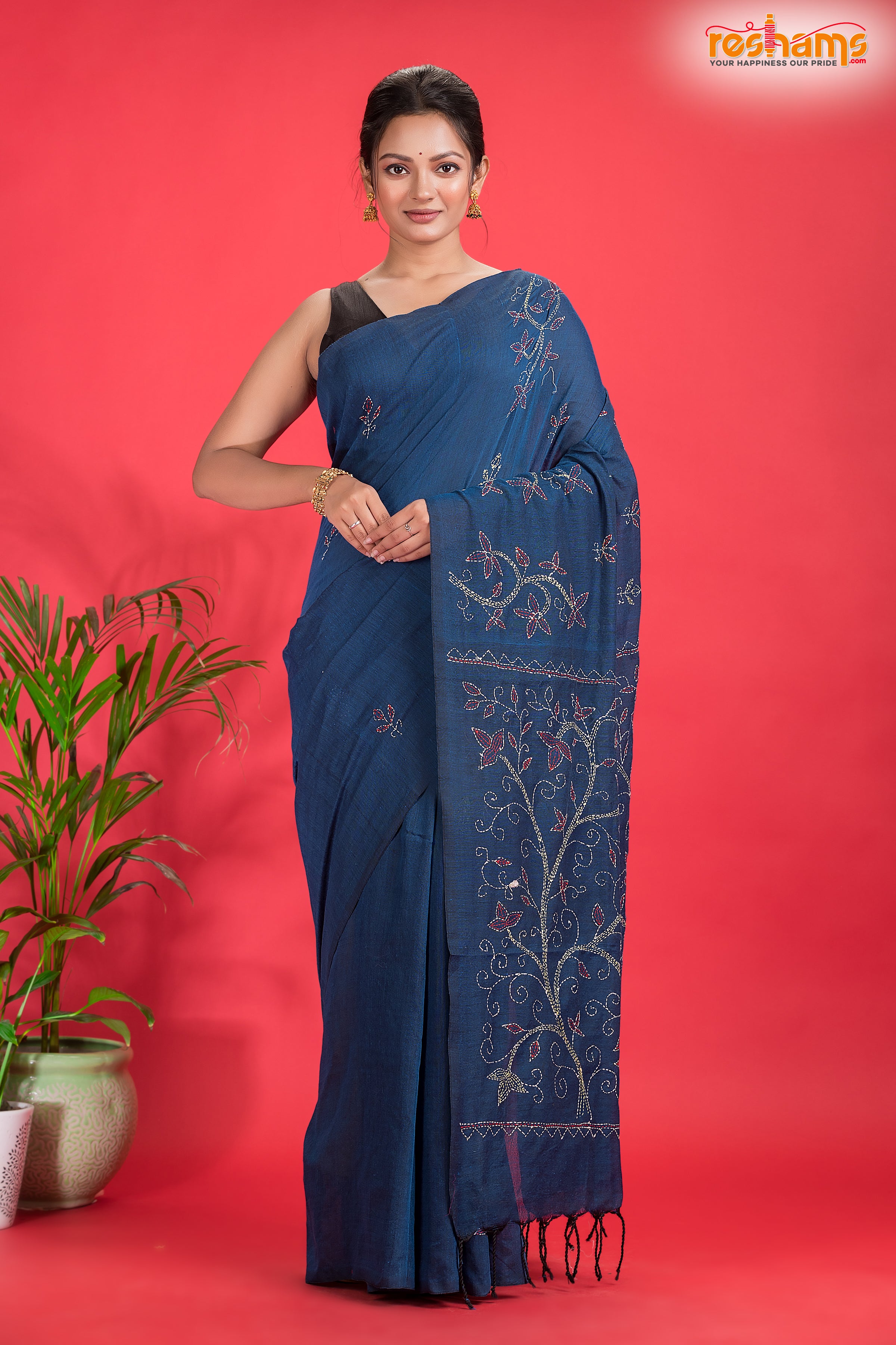 PURE COTTON KATHA STITCH NAVY BLUE
