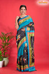 Tussar Kantha Stitch with black sky hand paint big leaf motif