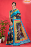 Tussar Kantha Stitch with black sky hand paint big leaf motif
