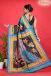 Tussar Kantha Stitch with black sky hand paint big leaf motif