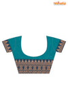 Pondicherry Khadi Cotton, Handloom Saree with Traditional Design in Green Blue