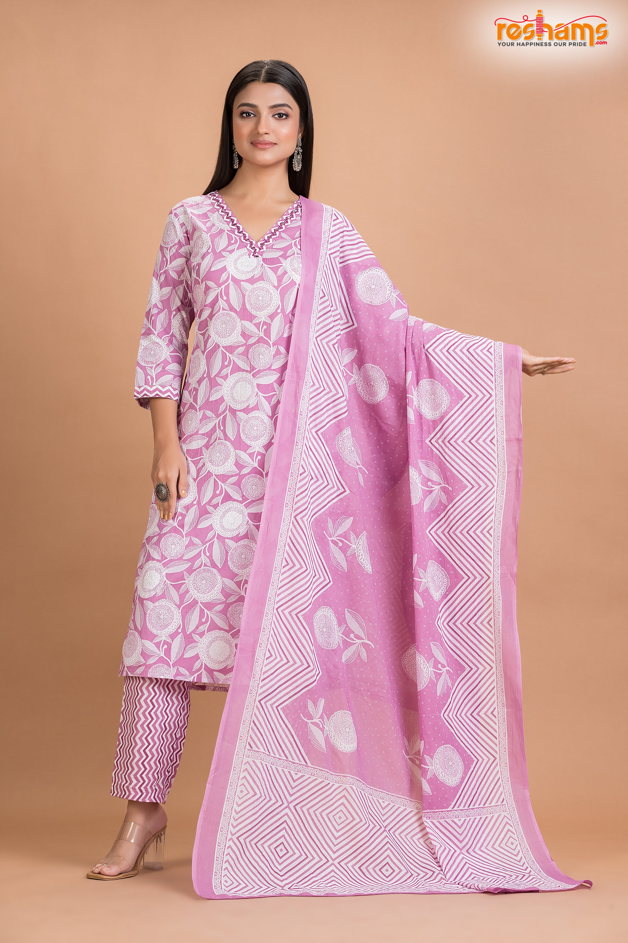 PINK WHITE COTTON KURTI
