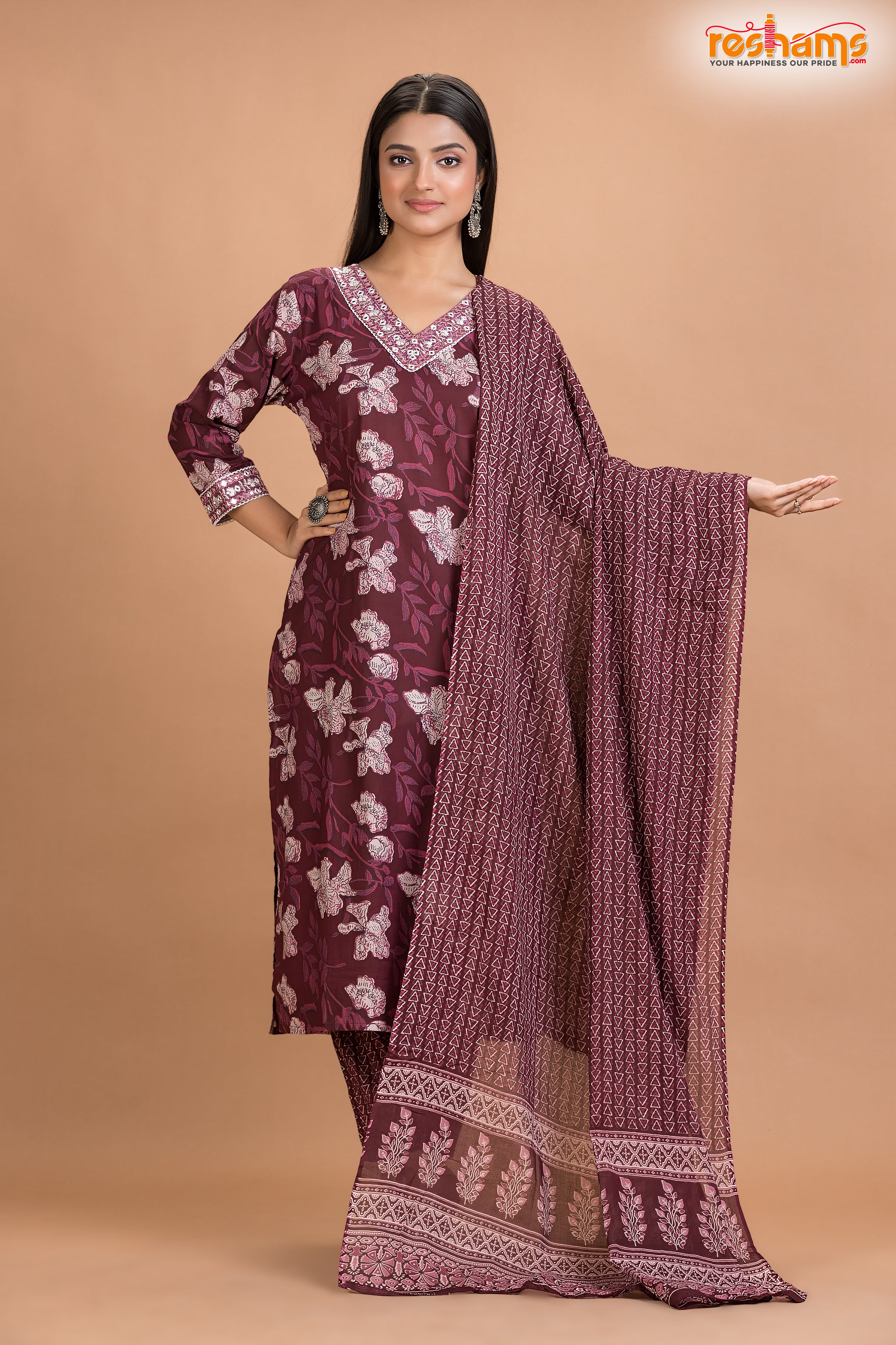 PURPLE FLORAL COTTON KURTI