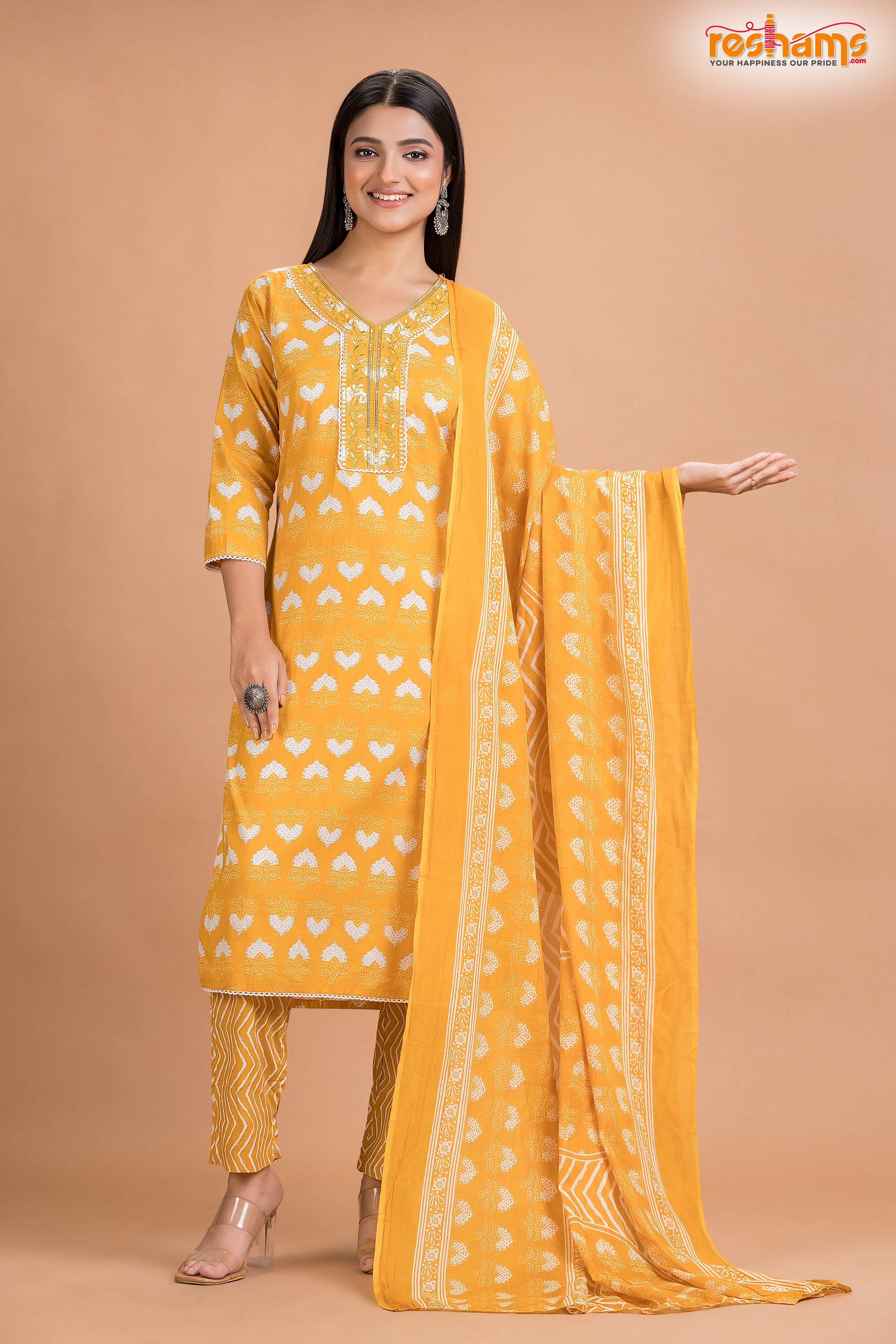 GOLDEN YELLOW COTTON KURTI
