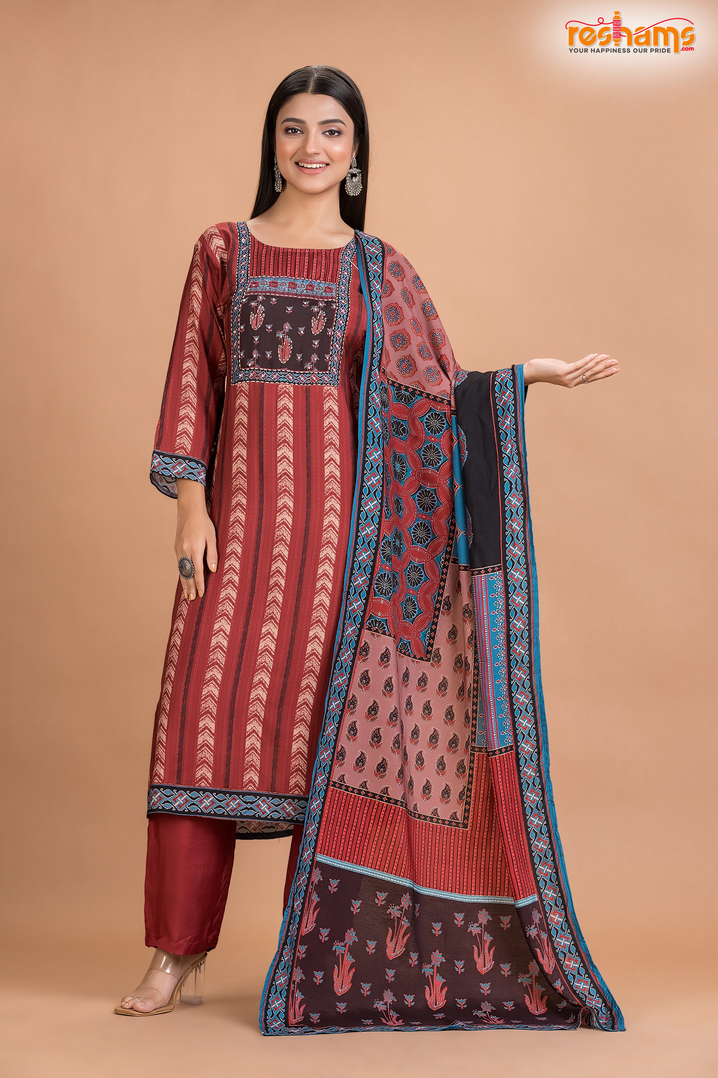 RED BLACK SHIMMER SILK KURTI