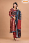 RED BLACK SHIMMER SILK KURTI