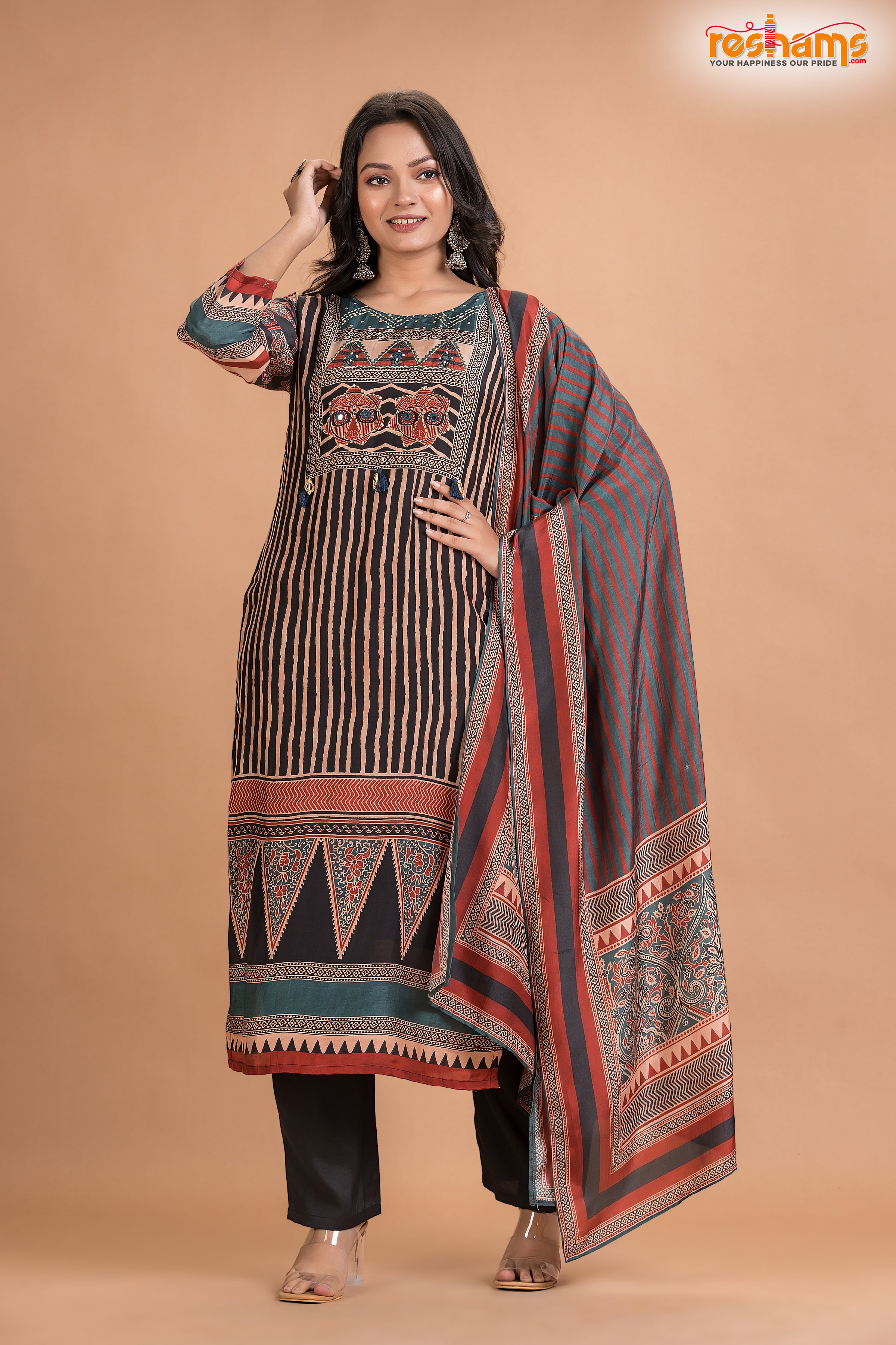 BLACK MULTICOLOR SHIMMER SILK KURTI