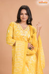 LIGHT YELLOW FLORAL COTTON KURTI