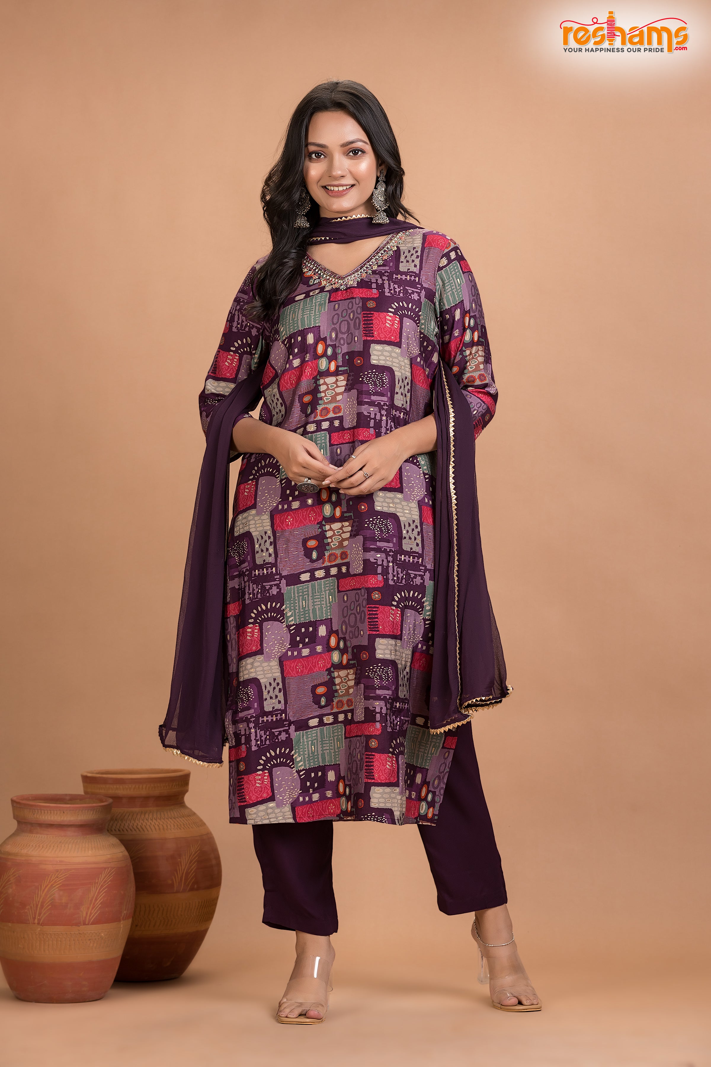 PURPLE MULTICOLOR SHIMMER SILK  KURTI