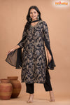 BLACK FLORAL SHIMMER SILK KURTI