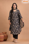 BLACK FLORAL SHIMMER SILK KURTI
