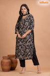 BLACK FLORAL SHIMMER SILK KURTI