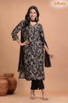 BLACK FLORAL SHIMMER SILK KURTI