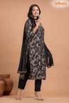 BLACK FLORAL SHIMMER SILK KURTI