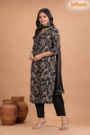 BLACK FLORAL SHIMMER SILK KURTI