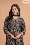 BLACK FLORAL SHIMMER SILK KURTI