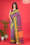 Pondicherry Khadi Cotton, Handloom Saree with Traditional Design in Purple  Yellow