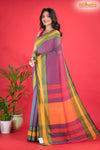 Pondicherry Khadi Cotton, Handloom Saree with Traditional Design in Purple  Yellow