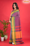 Pondicherry Khadi Cotton, Handloom Saree with Traditional Design in Purple  Yellow