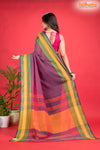 Pondicherry Khadi Cotton, Handloom Saree with Traditional Design in Purple  Yellow