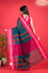 Pondicherry Khadi Cotton, Handloom Saree with Traditional Design in Green Pink