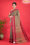 Pondicherry Khadi Cotton, Handloom Saree with Traditional Design in Brown Red
