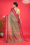 Pondicherry Khadi Cotton, Handloom Saree with Traditional Design in Brown Red
