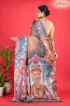 Tussar Kantha Stitch With Golden Black Hand Paint Big Flower Motif