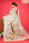 Tussar Kantha Stitch With White Hand Paint Big Flower Motif