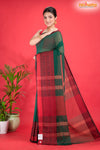 Pondicherry Khadi Cotton, Handloom Saree with Traditional Design in Green Red
