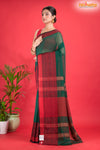 Pondicherry Khadi Cotton, Handloom Saree with Traditional Design in Green Red