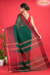Pondicherry Khadi Cotton, Handloom Saree with Traditional Design in Green Red
