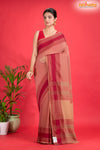 Pondicherry Khadi Cotton, Handloom Saree with Traditional Design in Light And Deep Brown