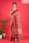 Pondicherry Khadi Cotton, Handloom Saree with Traditional Design in Light And Deep Brown