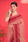 Pondicherry Khadi Cotton, Handloom Saree with Traditional Design in Light And Deep Brown